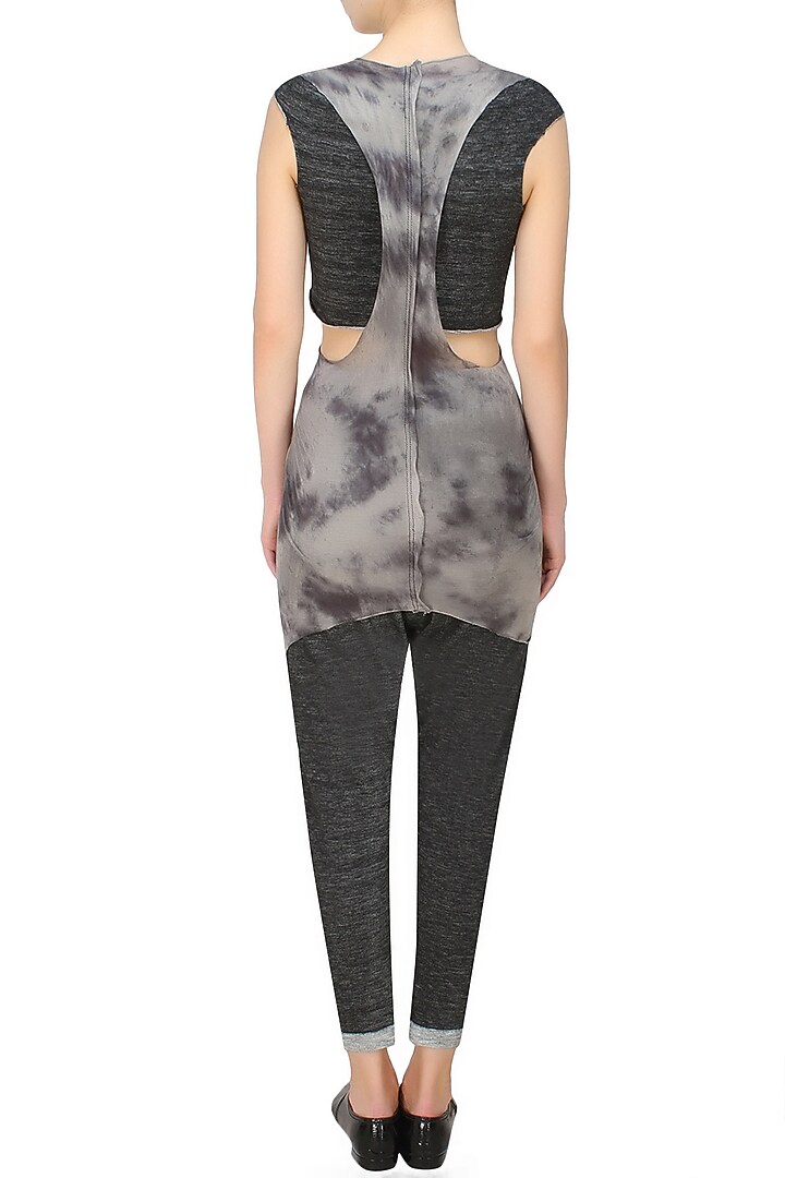Kapda by Urvashi Kaur presents Grey jersey tye and dye racer back top available only at Pernia's Pop Up Shop.