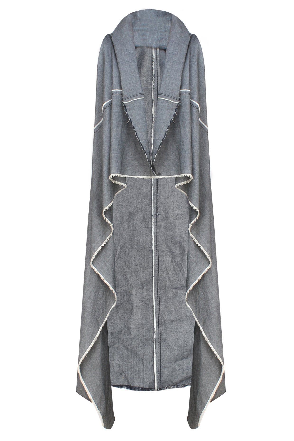 Grey Denim Sleeveless Waterfall Shrug by Kapda By Urvashi Kaur
