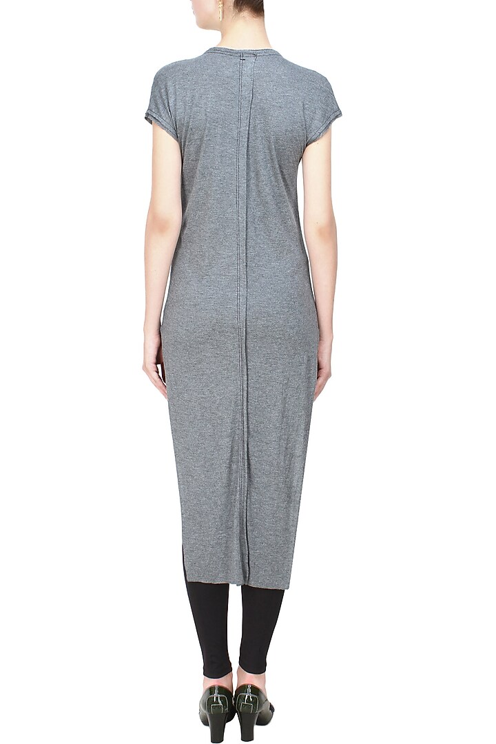 Kapda by Urvashi Kaur presents Grey jersey asymmetric sleeveless long top available only at Pernia's Pop Up Shop.