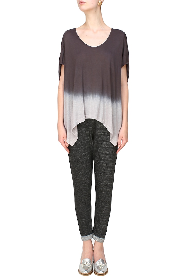 Kapda by Urvashi Kaur presents Brown and ecru tye and dye asymmetric top available only at Pernia's Pop Up Shop.