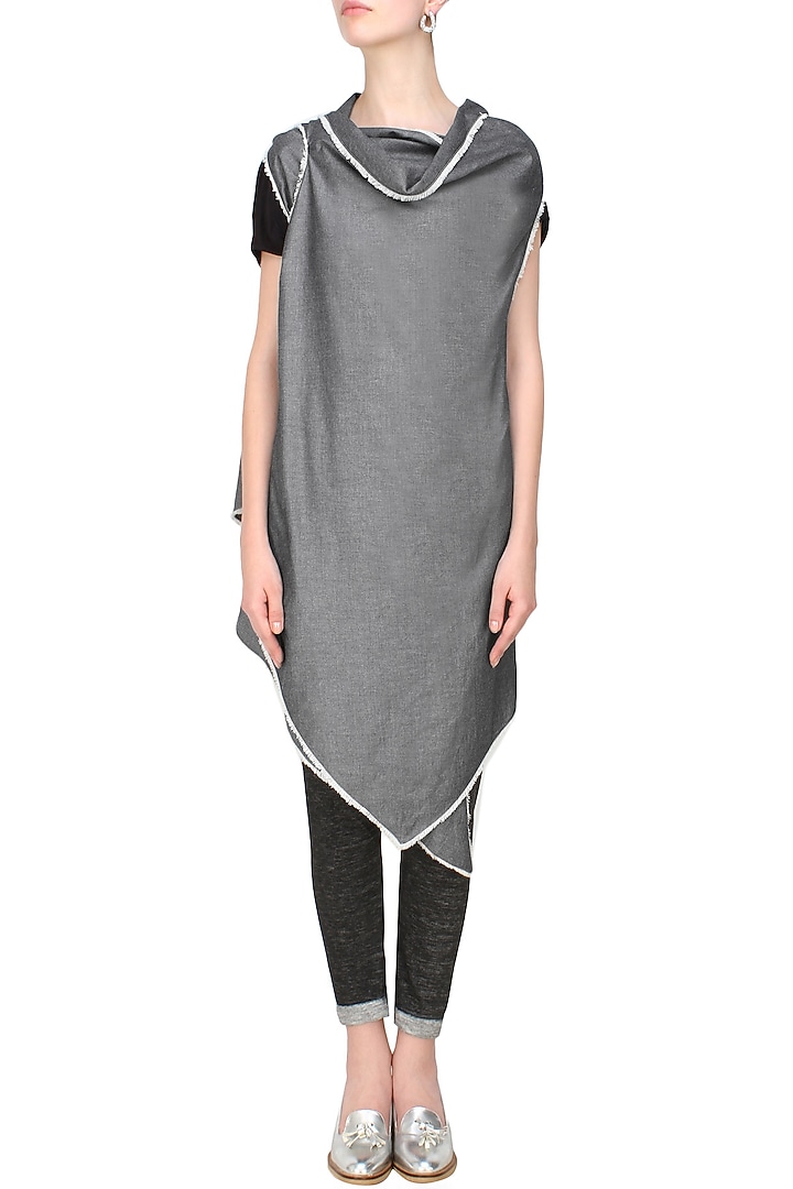 Kapda by Urvashi Kaur presents Grey denim kimono style wrap jacket available only at Pernia's Pop Up Shop.