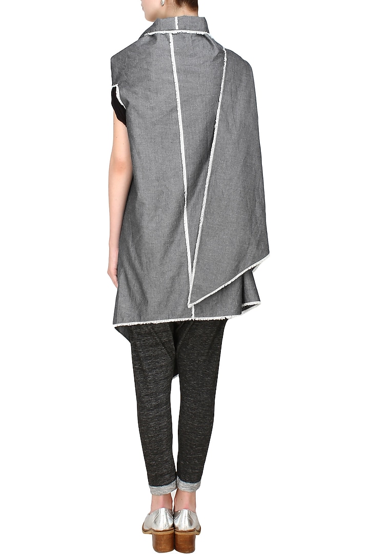 Kapda by Urvashi Kaur presents Grey denim kimono style wrap jacket available only at Pernia's Pop Up Shop.
