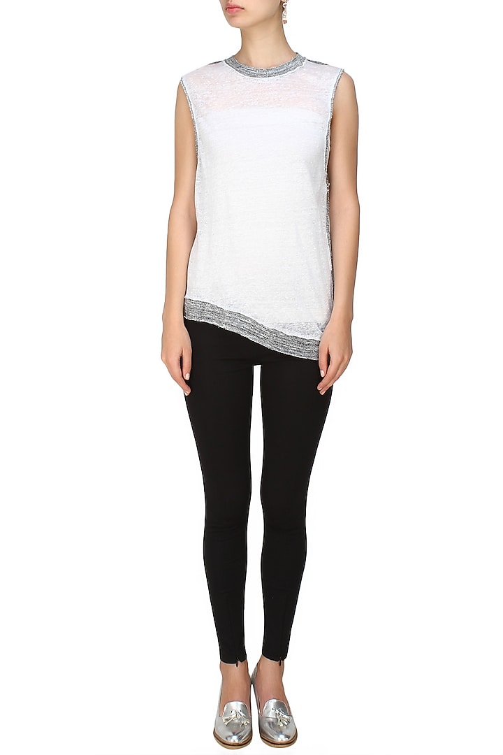 Kapda by Urvashi Kaur presents Off white linen jersey top available only at Pernia's Pop Up Shop.