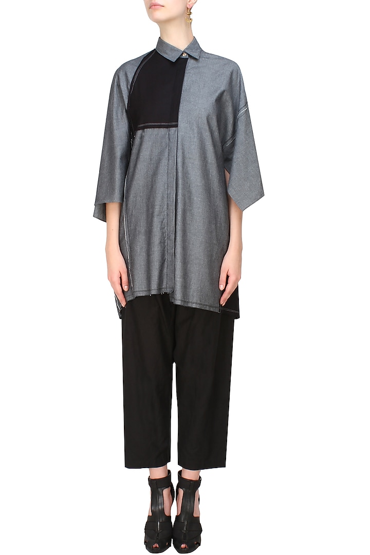 Kapda by Urvashi Kaur presents Grey denim button down oversized shirt available only at Pernia's Pop Up Shop.