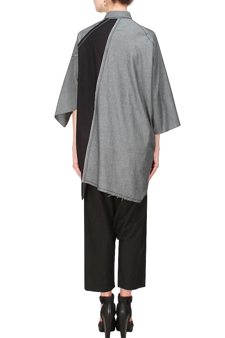 Kapda by Urvashi Kaur presents Grey denim button down oversized shirt available only at Pernia's Pop Up Shop.
