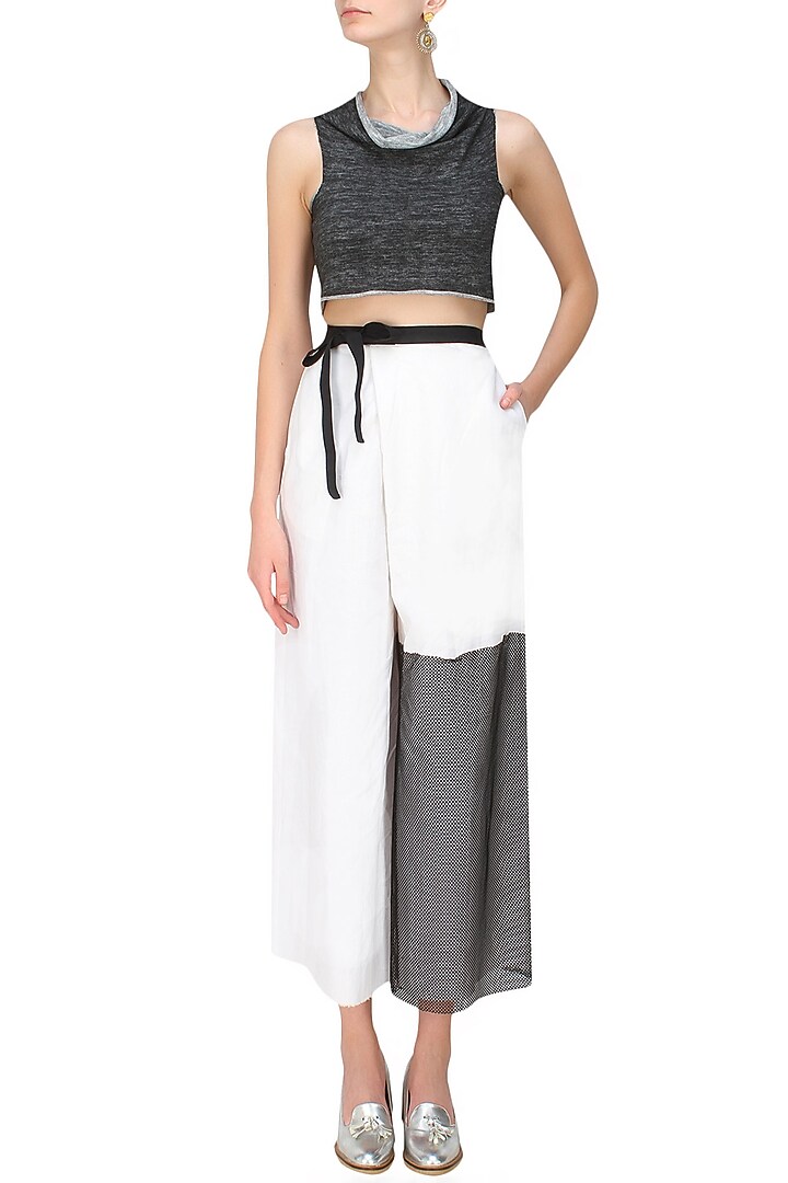 Kapda by Urvashi Kaur presents Off white mesh panelled culottes available only at Pernia's Pop Up Shop.