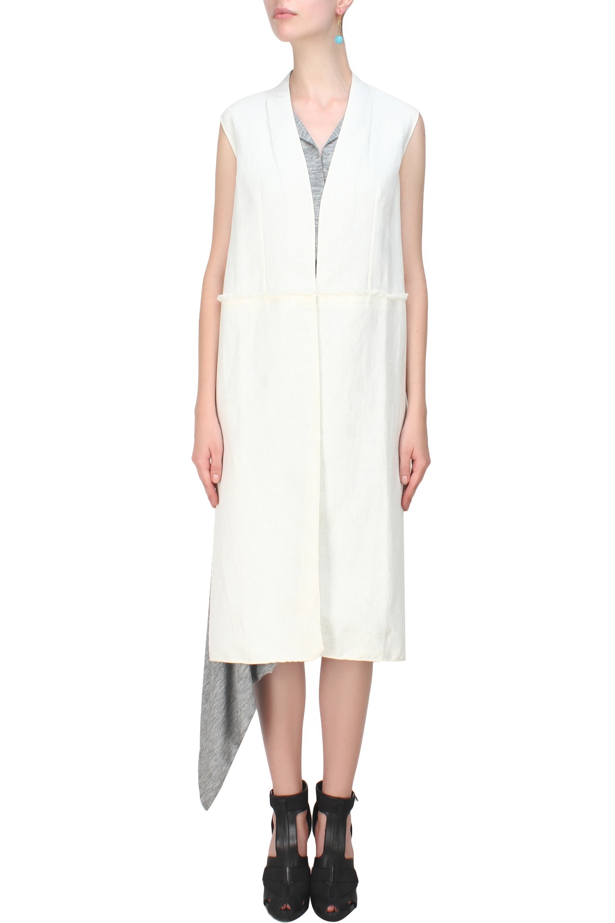 Kapda by Urvashi Kaur presents Cream linen khadi sleeveless long