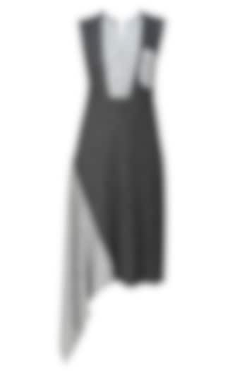 Kapda by Urvashi Kaur presents Black and grey woven jersey asymmetric dress available only at Pernia's Pop Up Shop.
