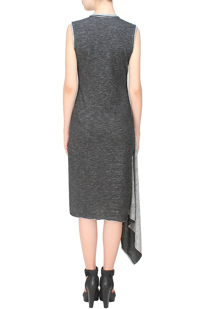 Kapda by Urvashi Kaur presents Black and grey woven jersey asymmetric dress available only at Pernia's Pop Up Shop.