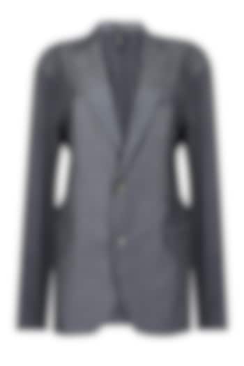 Grey full sleeves denim jacket by Kapda By Urvashi Kaur
