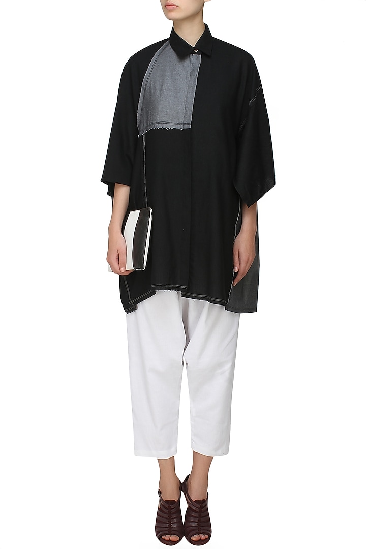 Kapda by Urvashi Kaur presents Black and grey oversized shirt available only at Pernia's Pop Up Shop.
