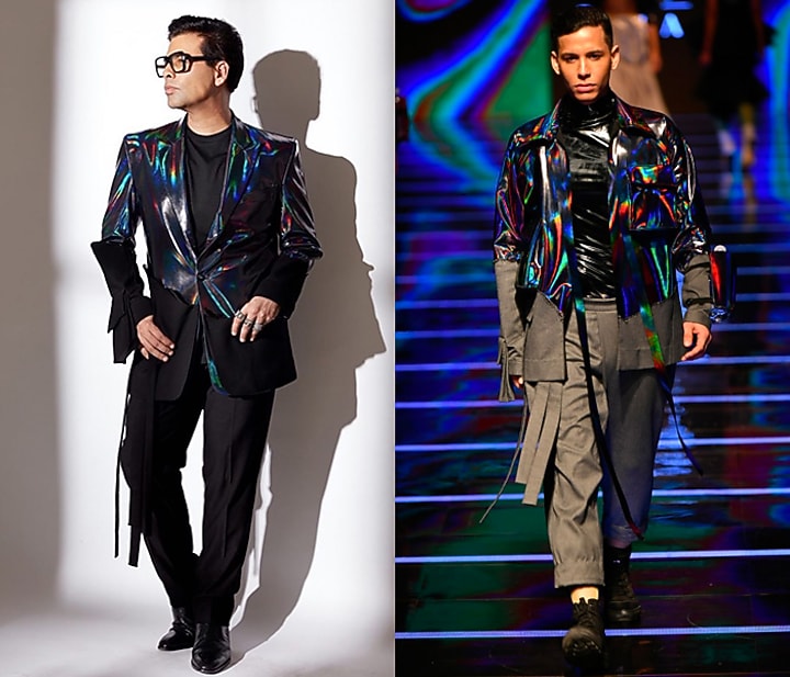 Blue Faux Patent Leather Deconstructive Safari Jacket Set by BLONI MEN at Pernia's Pop Up Shop