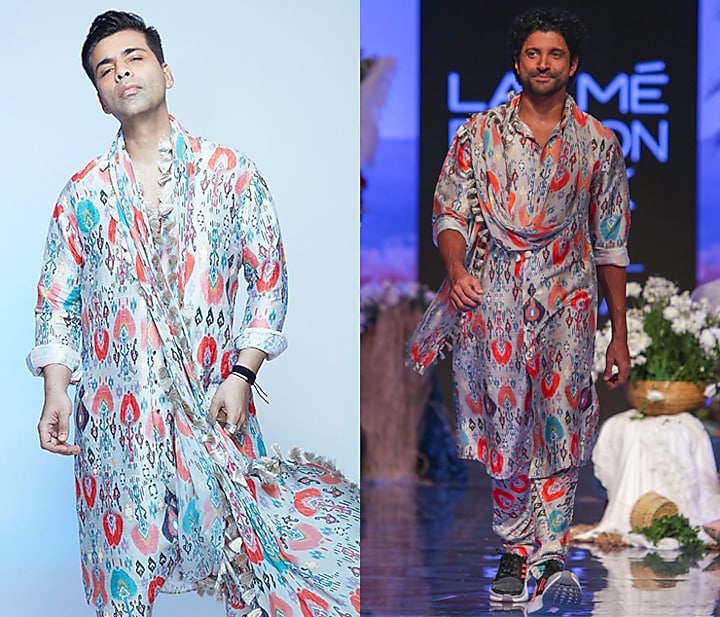 Multi-Colored Dupion Silk Ikat Printed Kurta Set by Payal Singhal Men at Pernia's Pop Up Shop