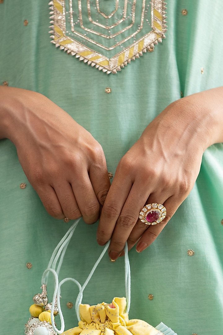 Gold Finish Semi Precious Ruby Ring In 92.5 Sterling Silver by Kaari at Pernia's Pop Up Shop