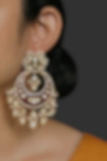 Gold Finish Pearl Chandbali Earrings In 92.5 Sterling Silver by Kaari