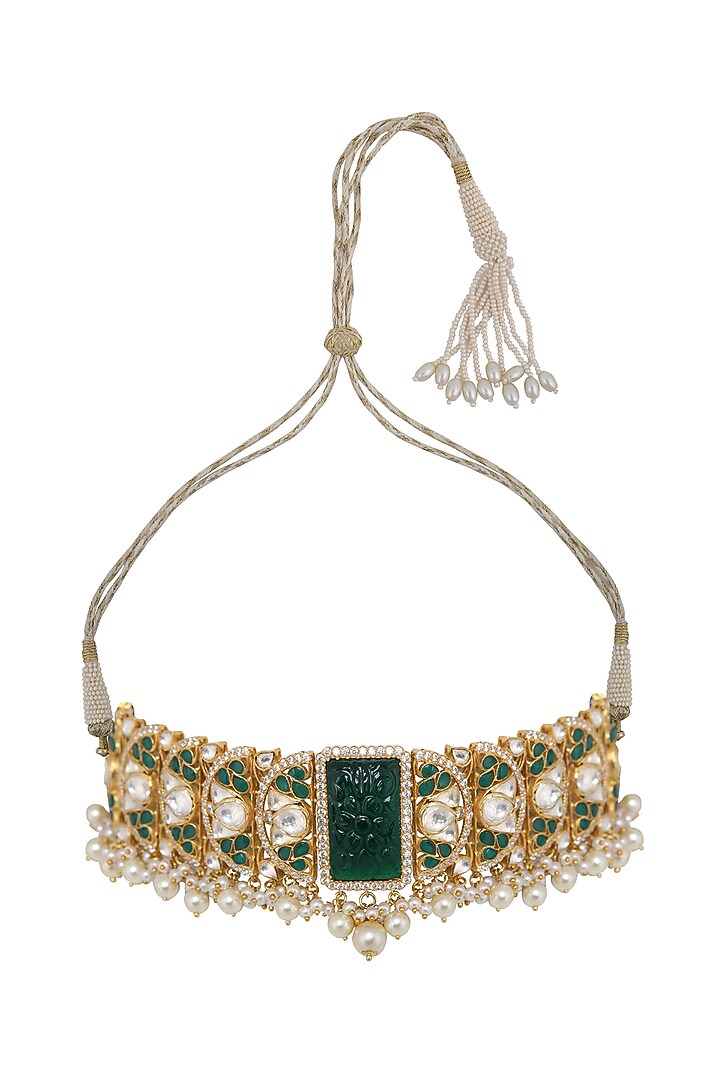 Gold Finish Pearl Choker Necklace In 92.5 Sterling Silver by Kaari at Pernia's Pop Up Shop