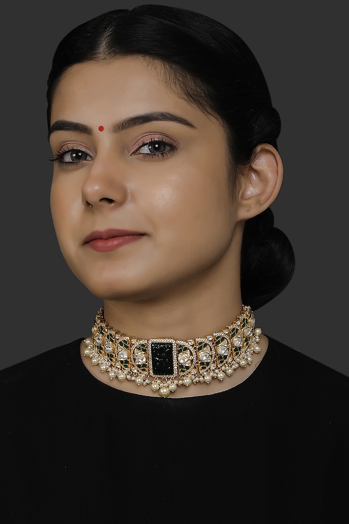 Gold Finish Pearl Choker Necklace In 92.5 Sterling Silver by Kaari