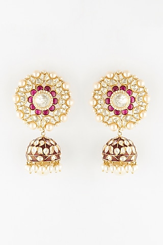 Gold Finish Pearl Jhumka Earrings In 92.5 Sterling Silver by Kaari