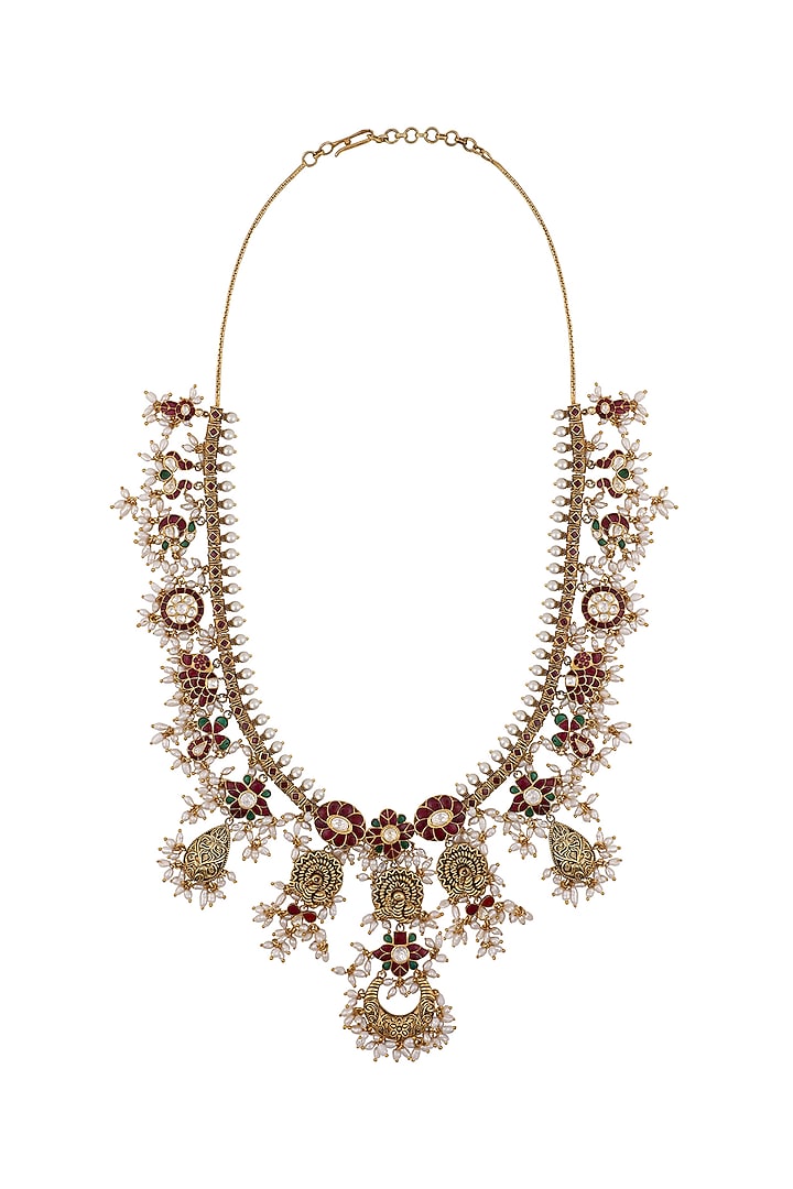 Gold Finish Pearl Necklace Set In 92.5 Sterling Silver by Kaari at Pernia's Pop Up Shop
