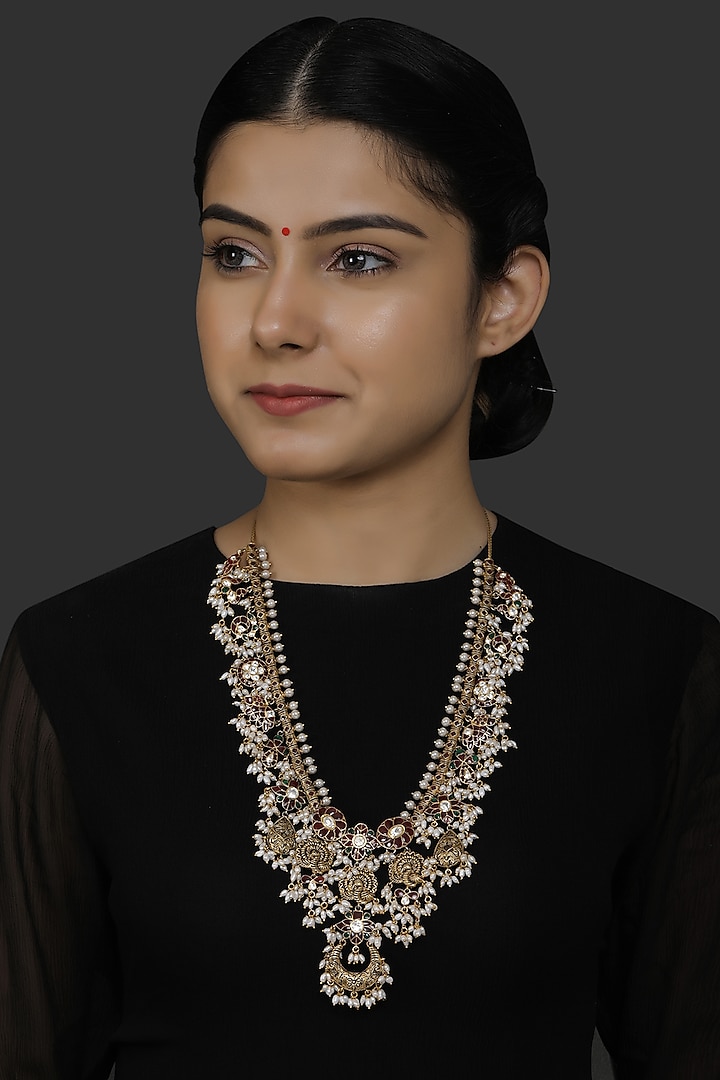 Gold Finish Pearl Necklace Set In 92.5 Sterling Silver by Kaari