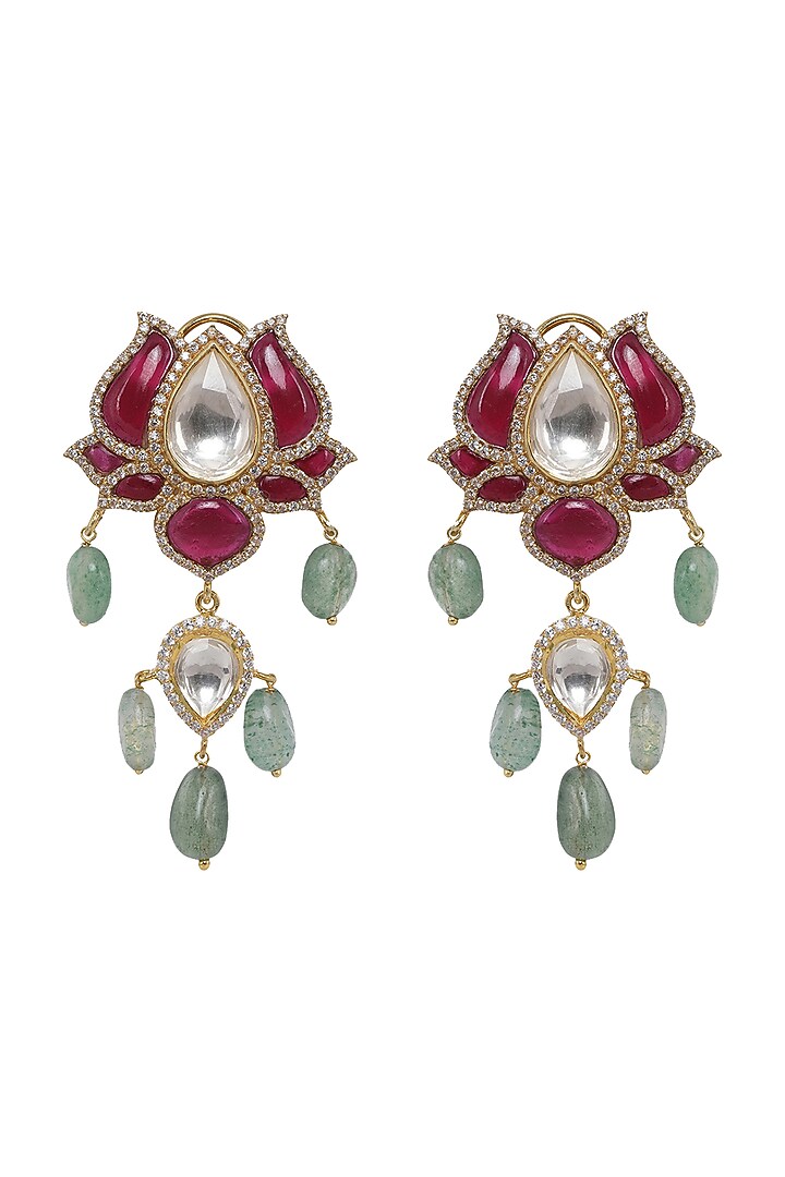 Gold Finish Pearl Earrings In 92.5 Sterling Silver by Kaari at Pernia's Pop Up Shop