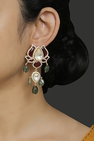 Gold Finish Pearl Earrings In 92.5 Sterling Silver by Kaari