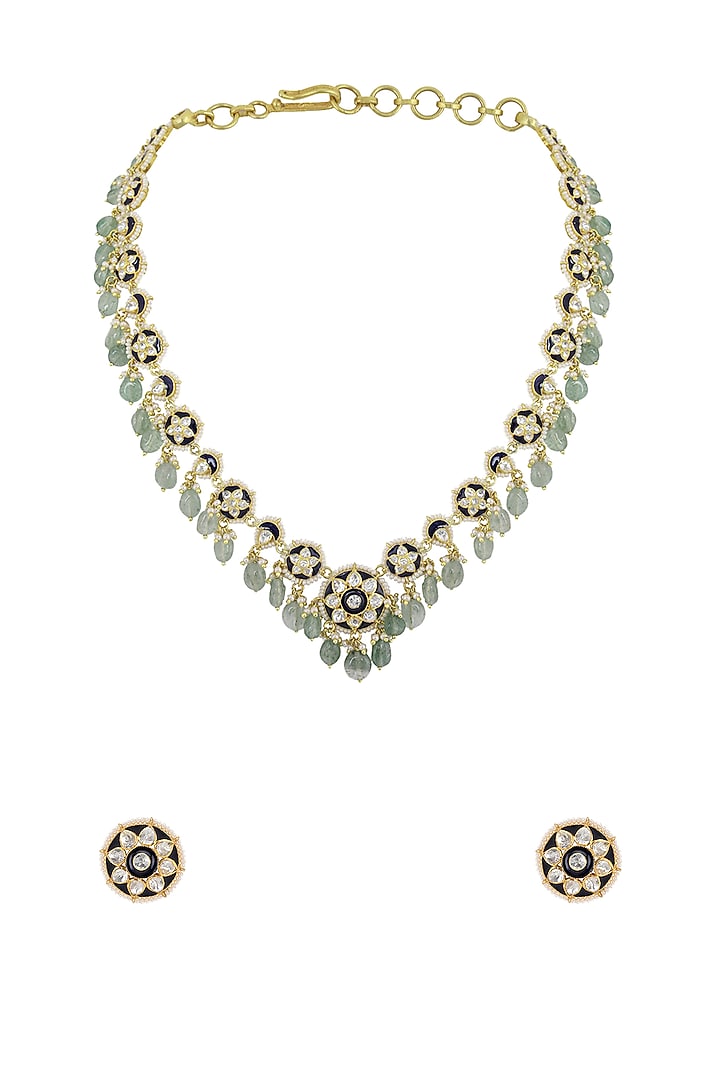 Gold Finish Pearl Motif Necklace In 92.5 Sterling Silver by Kaari at Pernia's Pop Up Shop