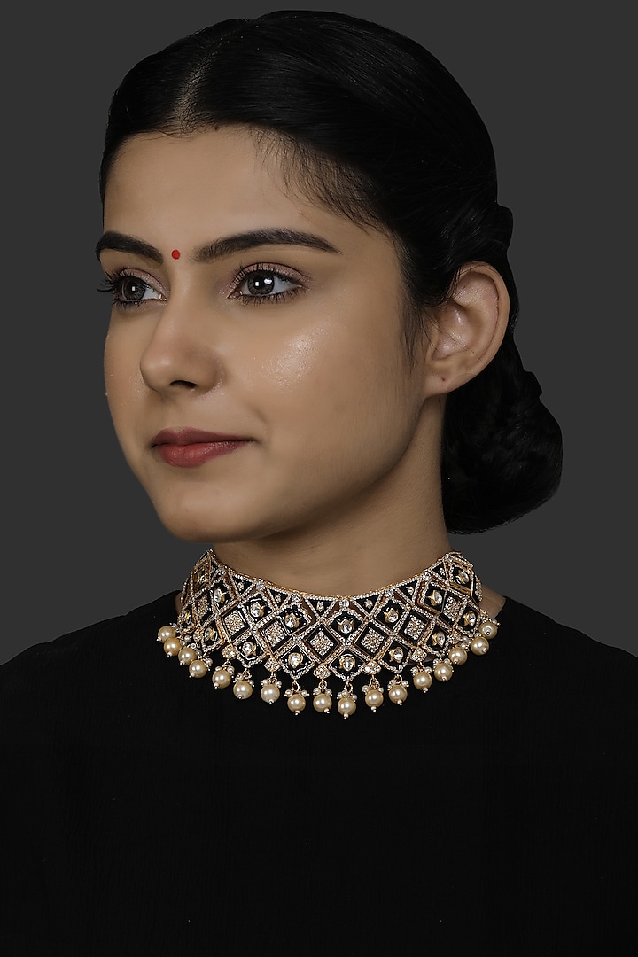 Gold Finish Choker Necklace In 92.5 Sterling Silver by Kaari