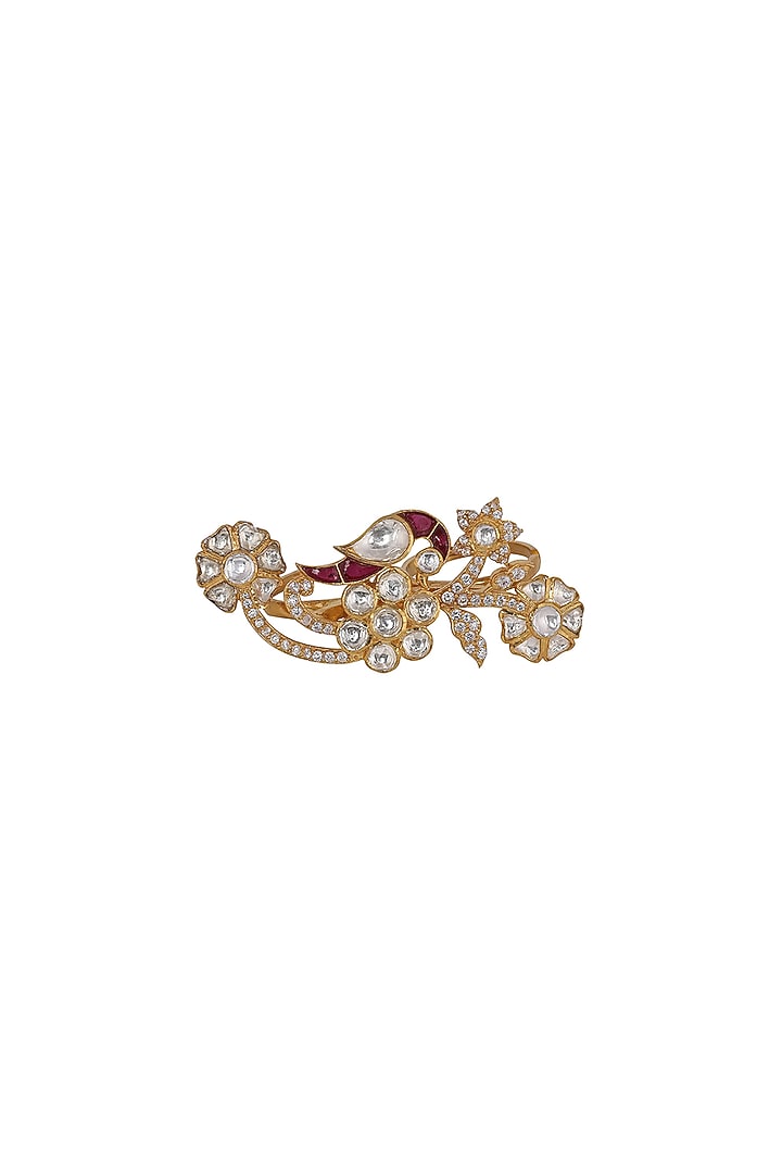 Gold Finish Two Finger Ring In 92.5 Sterling Silver by Kaari at Pernia's Pop Up Shop