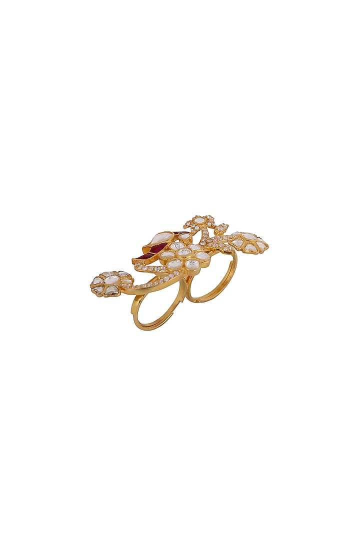 Gold Finish Two Finger Ring In 92.5 Sterling Silver by Kaari at Pernia's Pop Up Shop