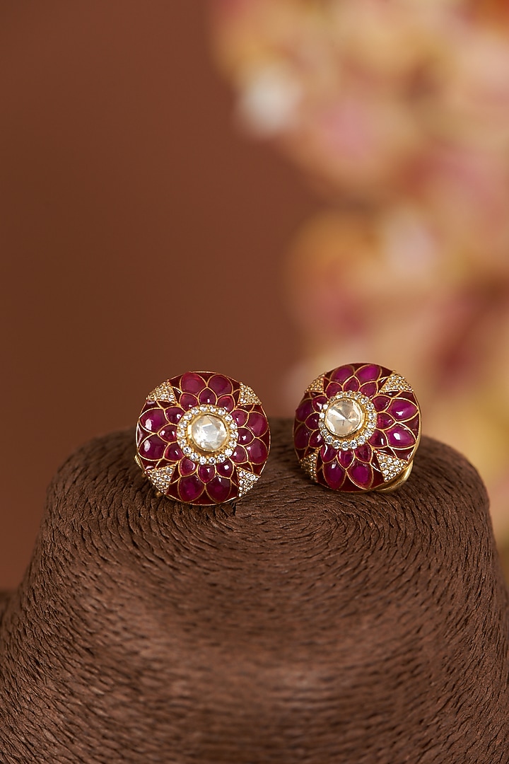 Gold Finish Vellore Polki Earrings In Sterling Silver by Kaari at Pernia's Pop Up Shop