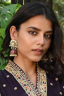 Gold Finish Pearl Jhumka Earrings In 92.5 Sterling Silver by Kaari-JEWELLERY AS GIFTS