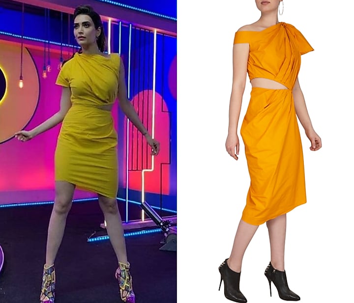Turmeric Yellow Asymmetrical Draped Summer Dress by Samatvam By Anjali Bhaskar at Pernia's Pop Up Shop