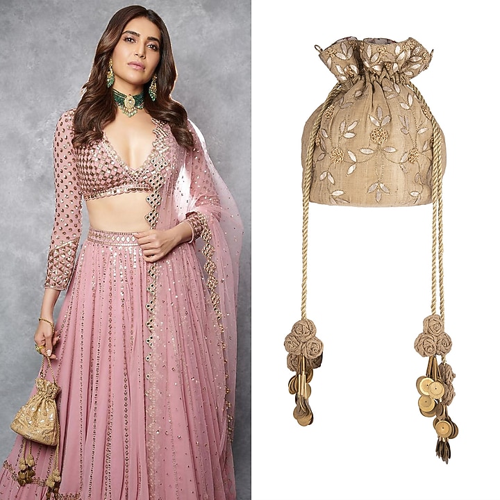 Gold Resham Embroidered Potli by Vareli Bafna Designs at Pernia's Pop Up Shop