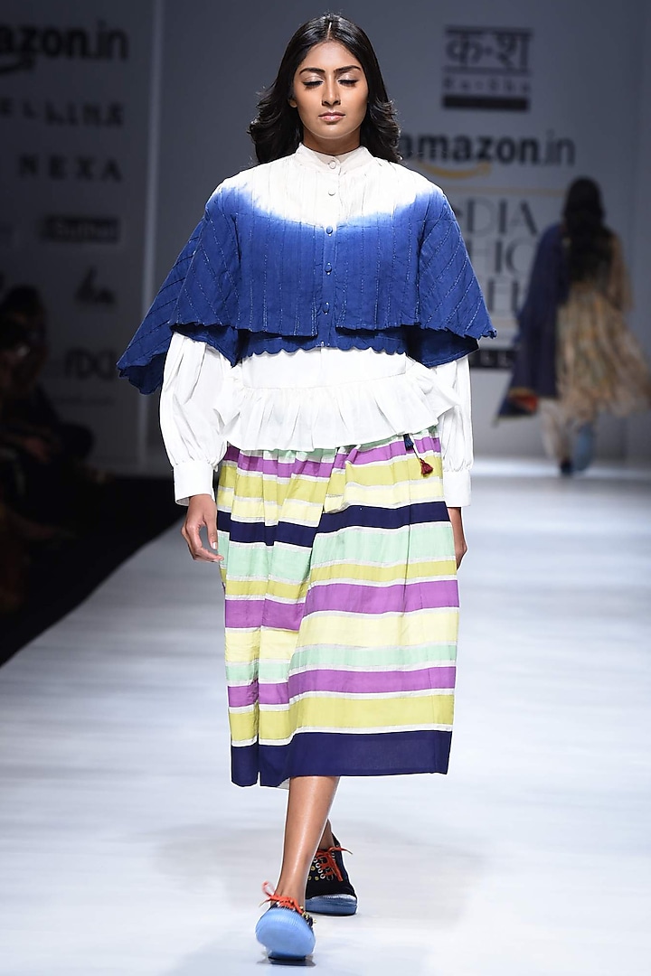Multicolor Hand Applique Stripe Skirt by Ka-Sha