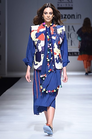 Blue Mini Tassels Staple Scarf by Ka-Sha