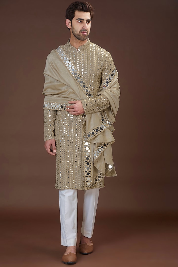 Copper Bronze Georgette Mirror Work Kurta by Kasbah Clothing at Pernia's Pop Up Shop