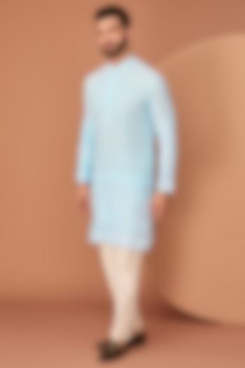 Sky Blue Georgette Ghera Embroidered Chikankari Kurta by Kasbah Clothing