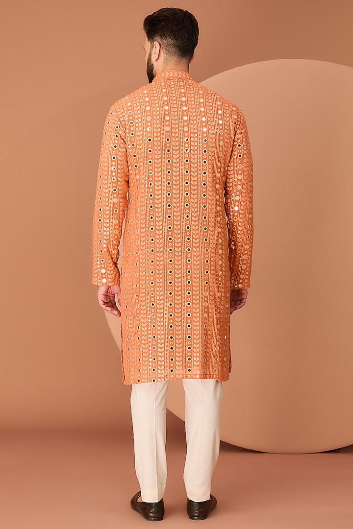 Orange Georgette Thread & Foil Work Kurta by Kasbah Clothing at Pernia's Pop Up Shop