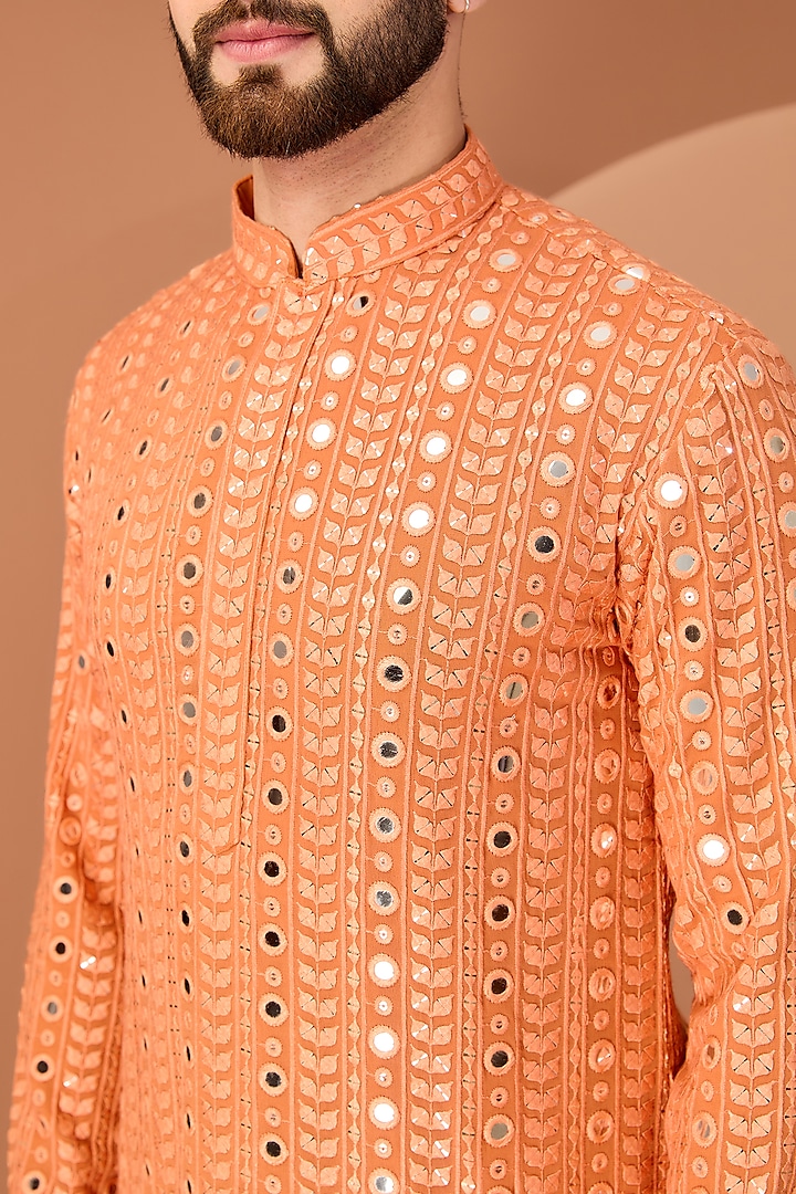 Orange Georgette Thread & Foil Work Kurta by Kasbah Clothing at Pernia's Pop Up Shop