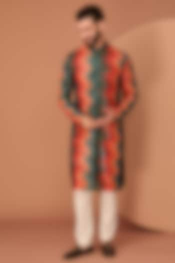 Orange & Teal Georgette Sequins Textured Kurta by Kasbah Clothing