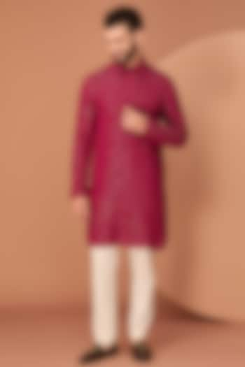 Red & Maroon Georgette Chikankari Pathani Kurta by Kasbah Clothing