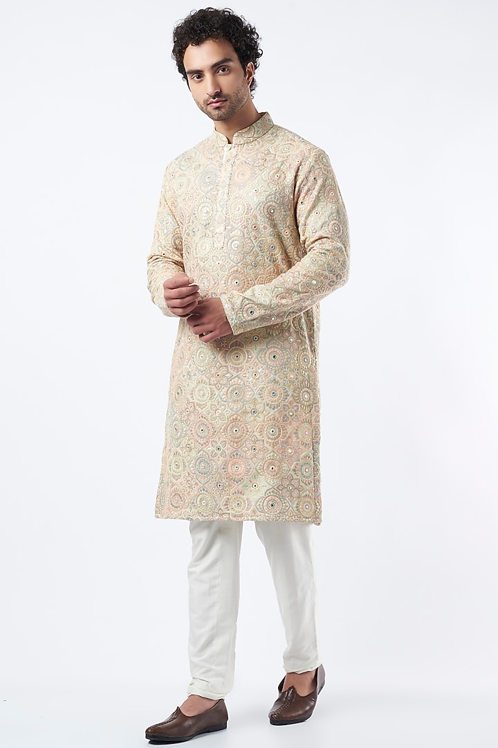 Nude Embroidered Kurta by Kasbah Clothing at Pernia's Pop Up Shop