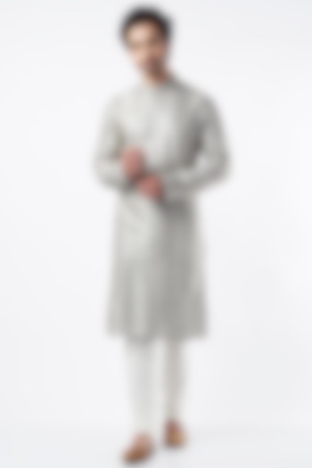 Silver Silk Kurta by Kasbah Clothing at Pernia's Pop Up Shop