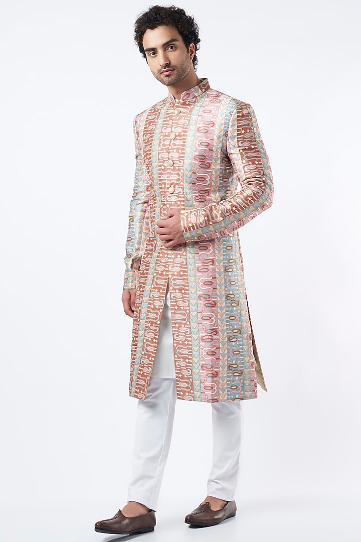 Blush Pink Embroidered Wedding Sherwani by Kasbah Clothing at Pernia's Pop Up Shop