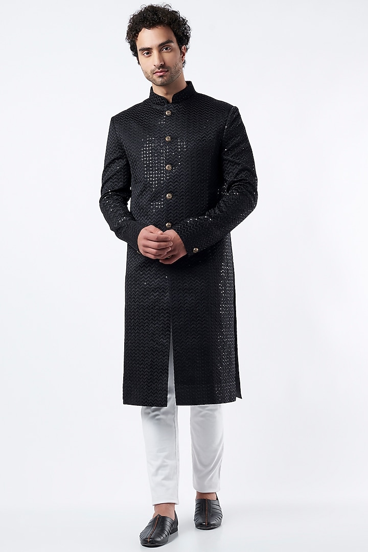 Royal Black Embroidered Sherwani Design By Kasbah Clothing At Pernia's 