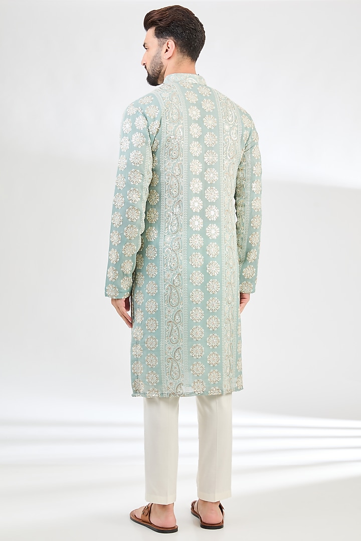 Aqua Blue Georgette Chikankari Kurta by Kasbah Clothing at Pernia's Pop Up Shop