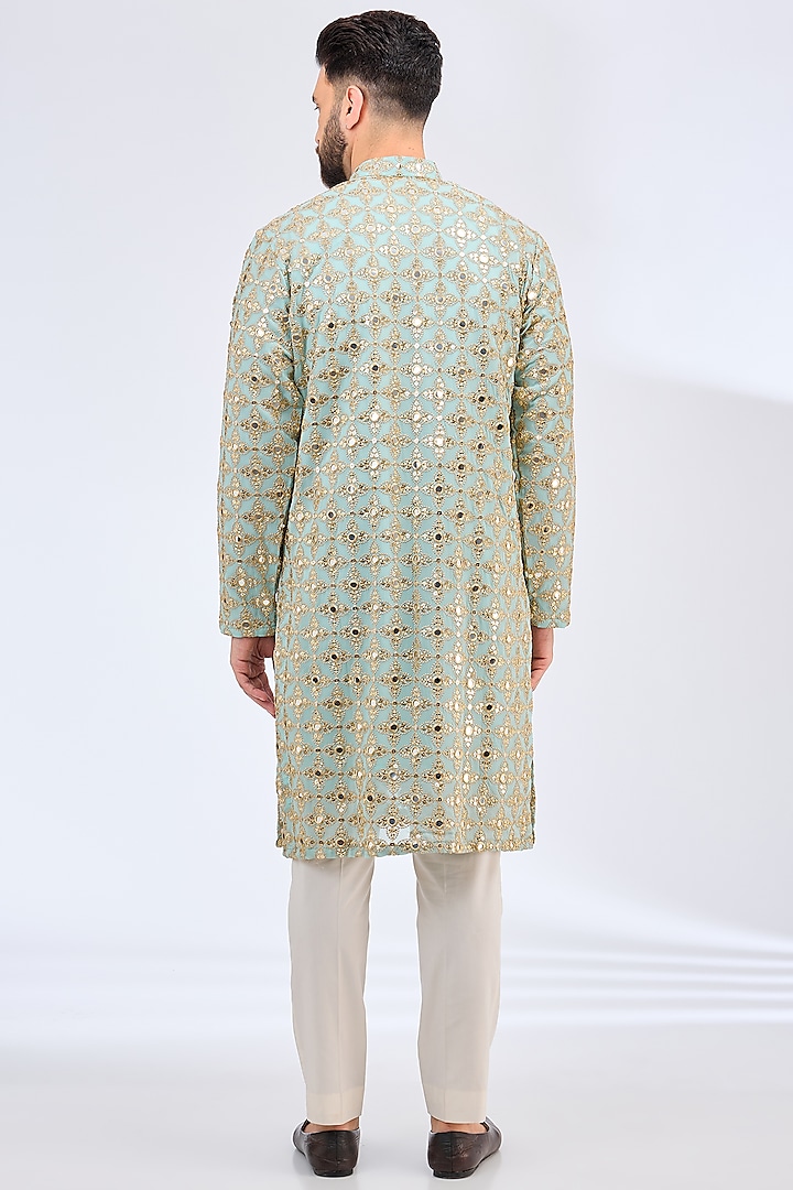 Blue Georgette Zari Embroidered Kurta With Stole by Kasbah Clothing at Pernia's Pop Up Shop