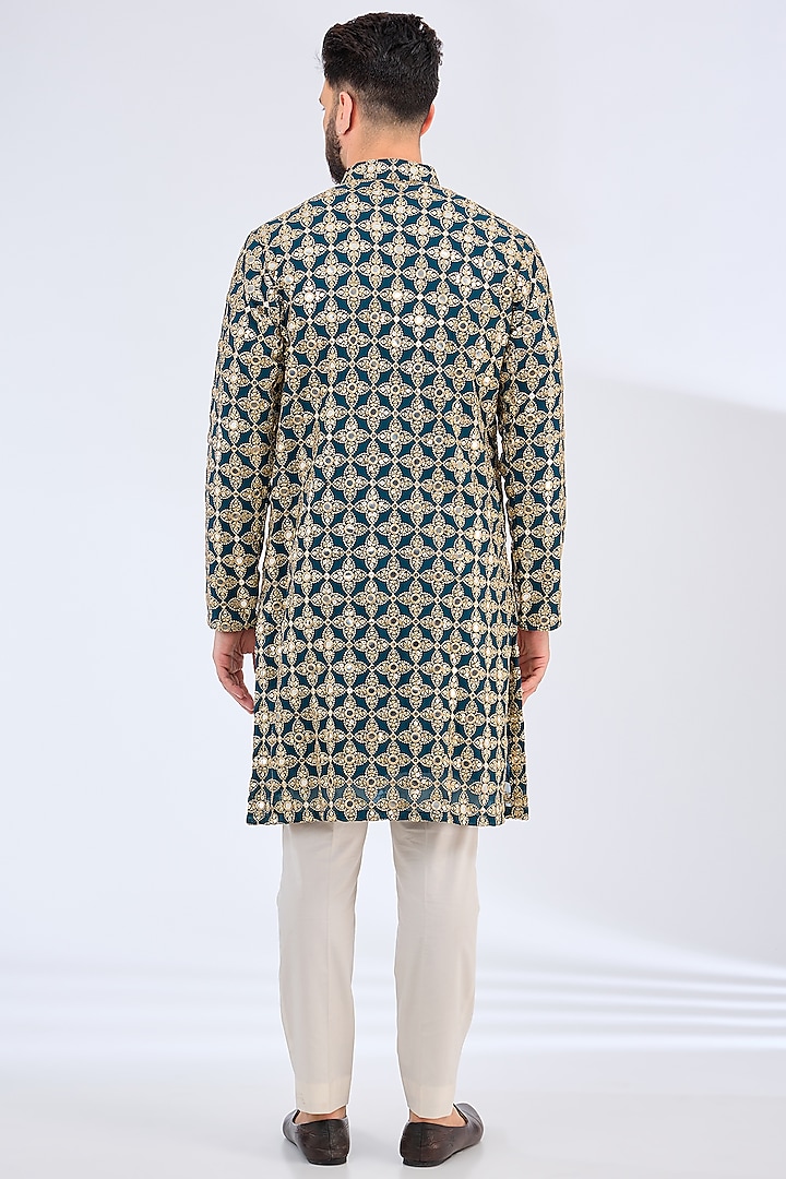 Blue Georgette Zari Embroidered Kurta With Stole by Kasbah Clothing at Pernia's Pop Up Shop