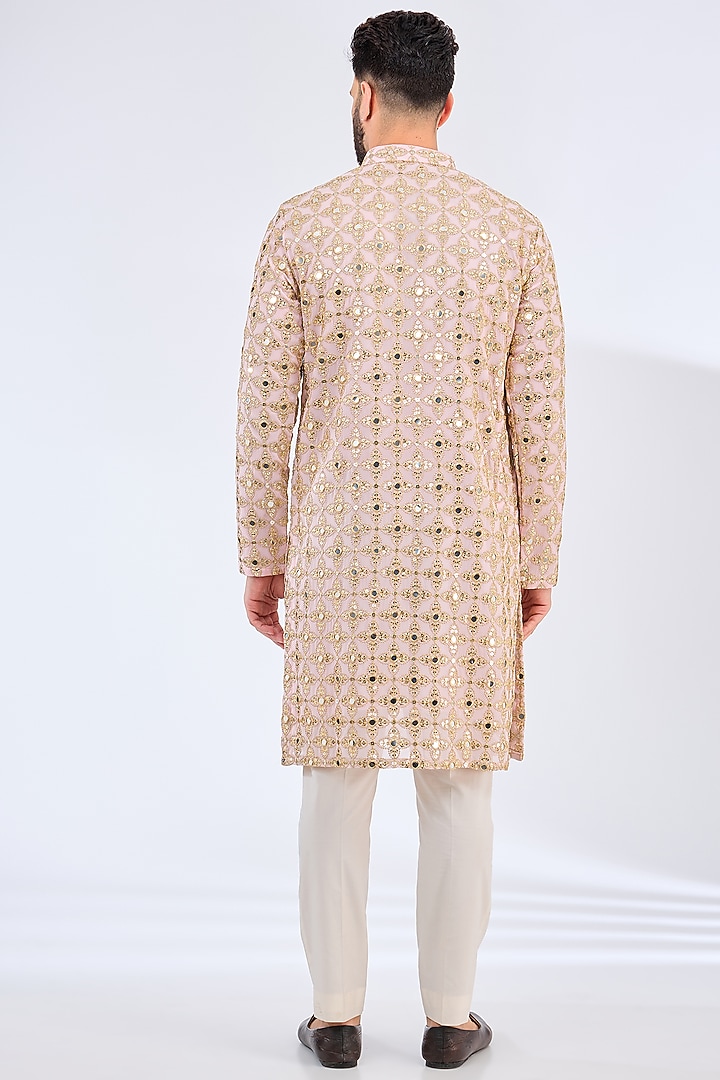 Pink Georgette Zari Work Kurta With Stole by Kasbah Clothing at Pernia's Pop Up Shop